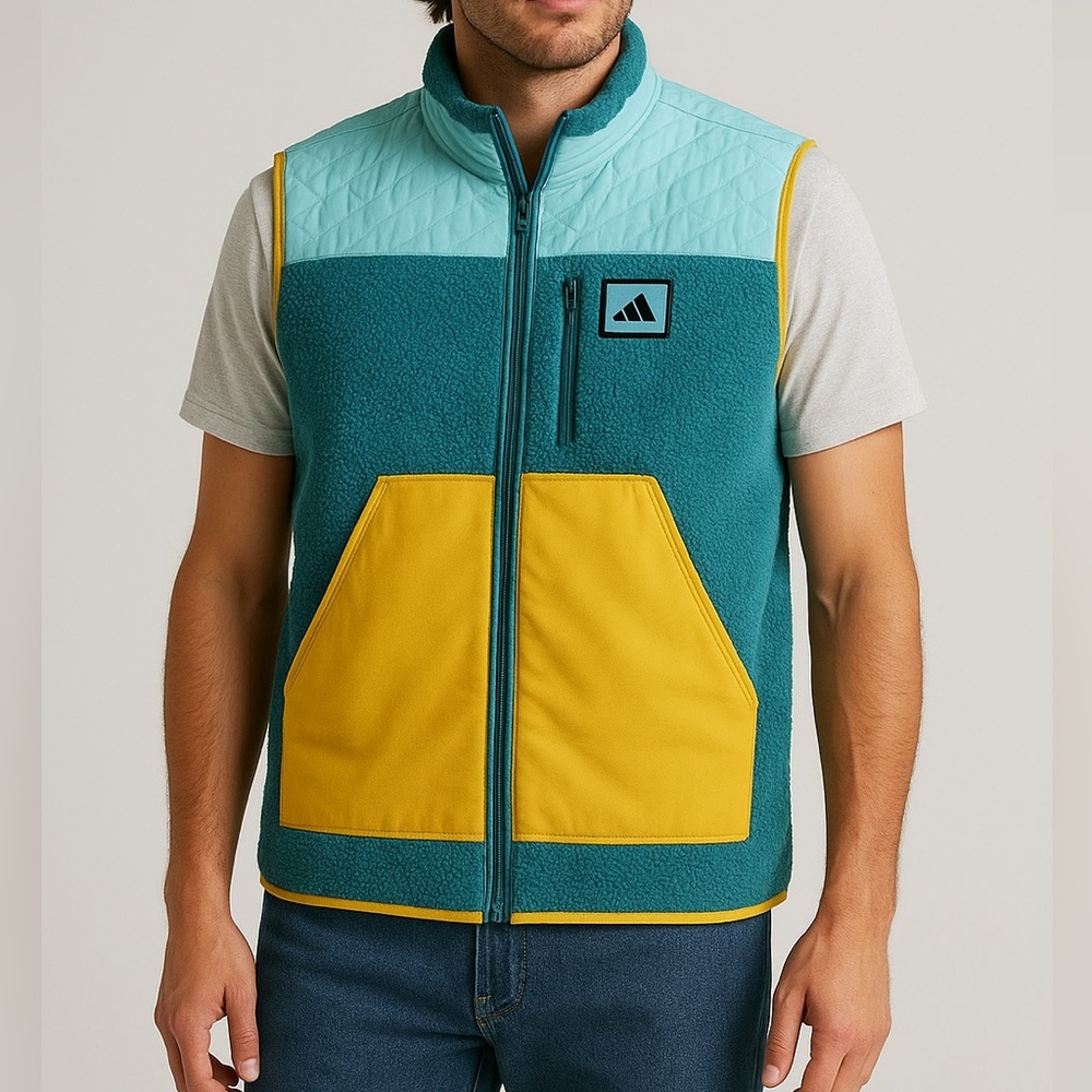 Adidas MENS Turquoise and Mustard Fleece Vest